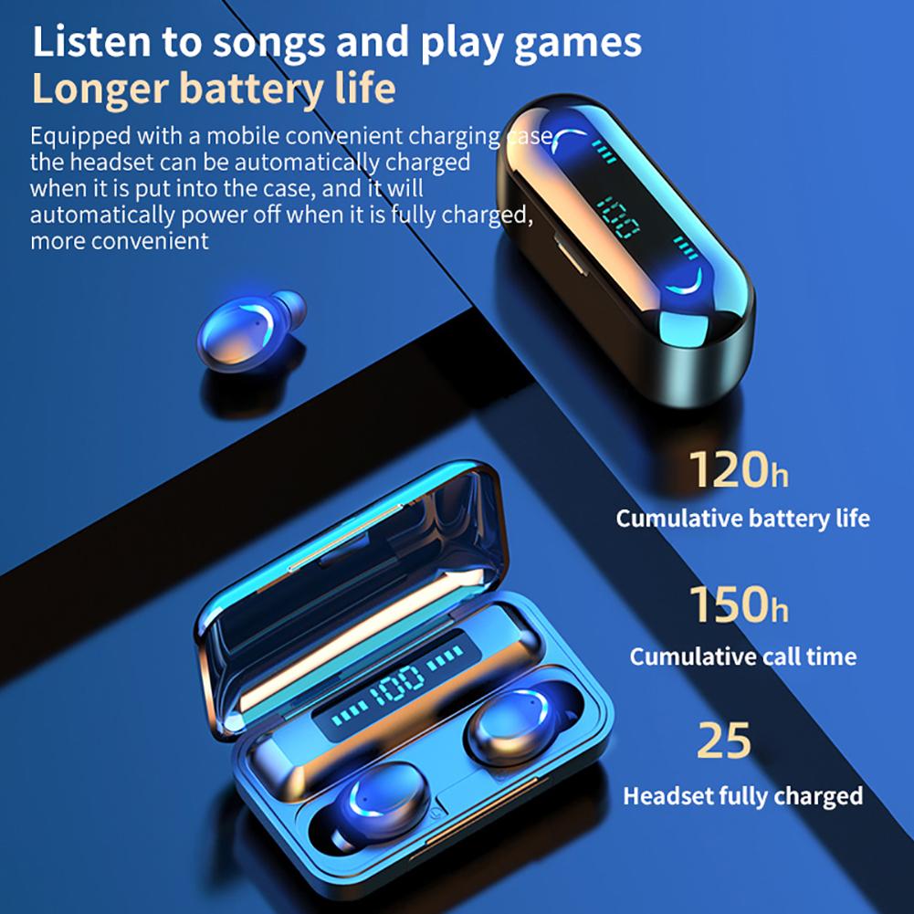 

F9-5C TWS Digital Bluetooth 5.0 Wireless 9D Stereo Sound Earphones for Phones, Black