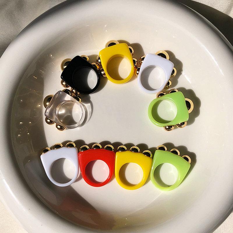 Cluster Rings Metal Splicing Beads Multicolor Ring Female Color Square Resin Hit Geometric For Women Jewelry Party Gifts-image-698112680
