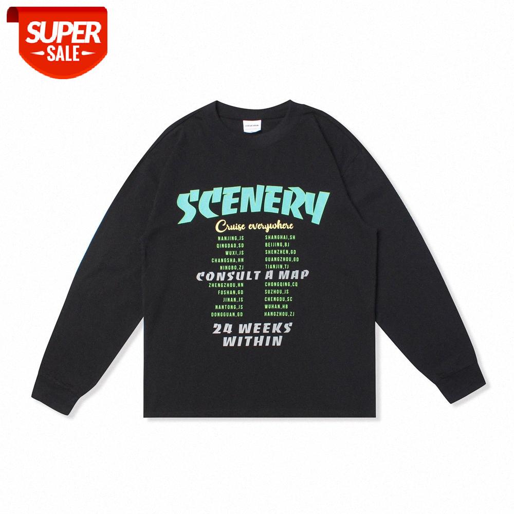 

Wind letter printing long-sleeved T-shirt men's flow loose round neck pullover bottoming shirt #e889, White;black