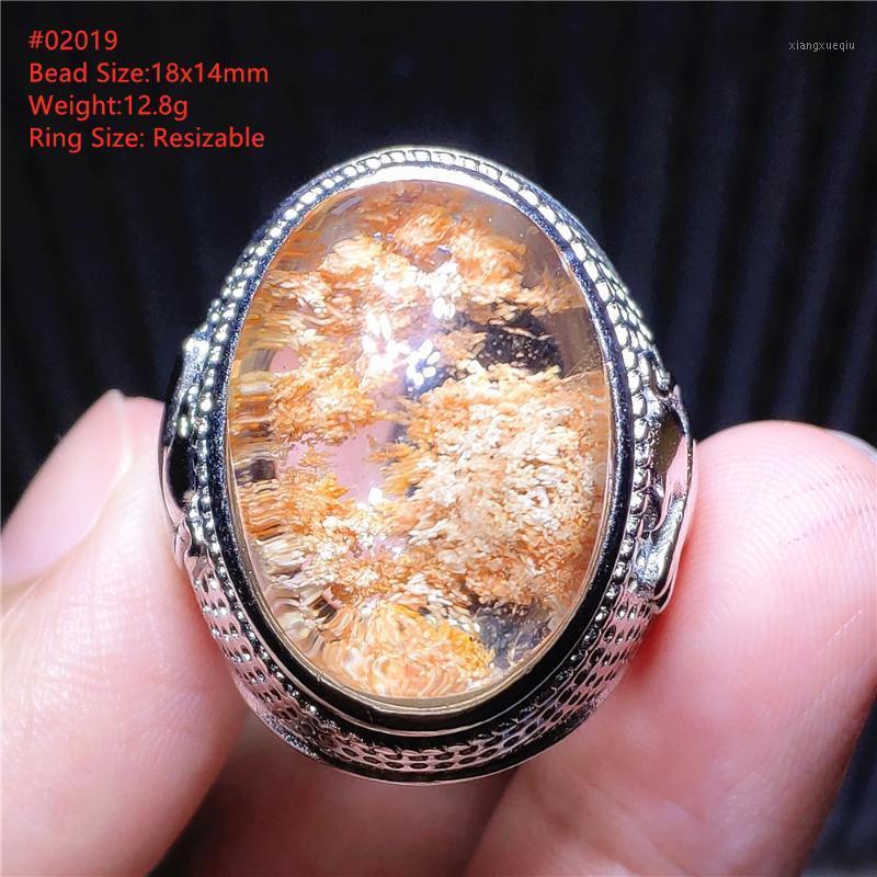 

Cluster Rings Natural Orange Red Phantom Quartz Adjustable Rectangle Ring 18x14mm Garden 925 Sterling Silver Bead, Golden;silver