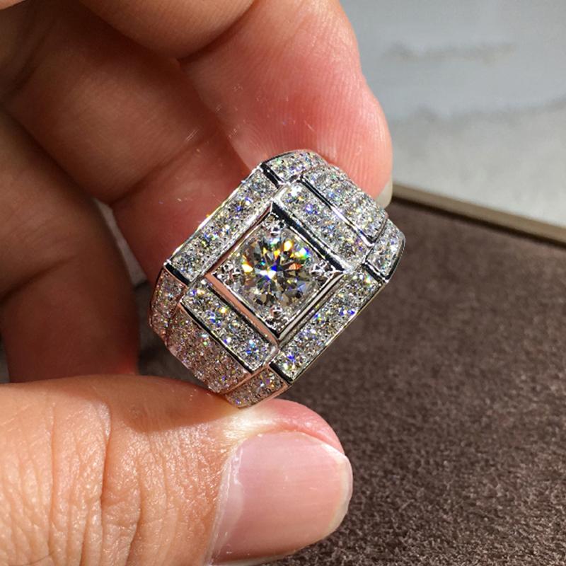 

Wedding Rings Domineering Square Diamond Ring For Men Luxury White Gold Zircon Bridegroom Cocktail Loop Engagement Jewelry Gift