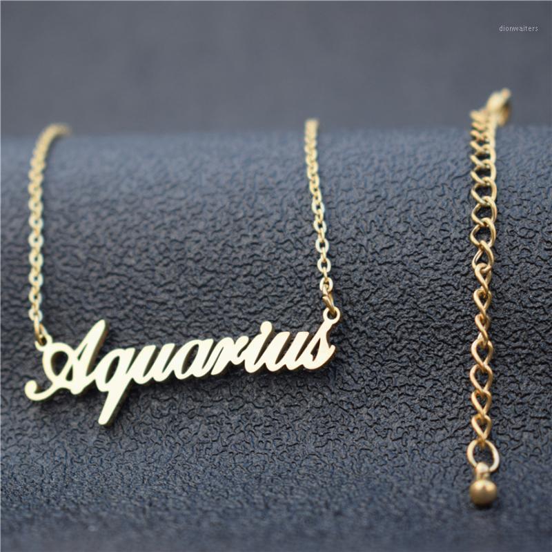 

Chains Letter Aquarius Pendant Necklace For Women 12 Zodiac Constellation Gold Stainless Steel Chain Womens Necklaces Wedding