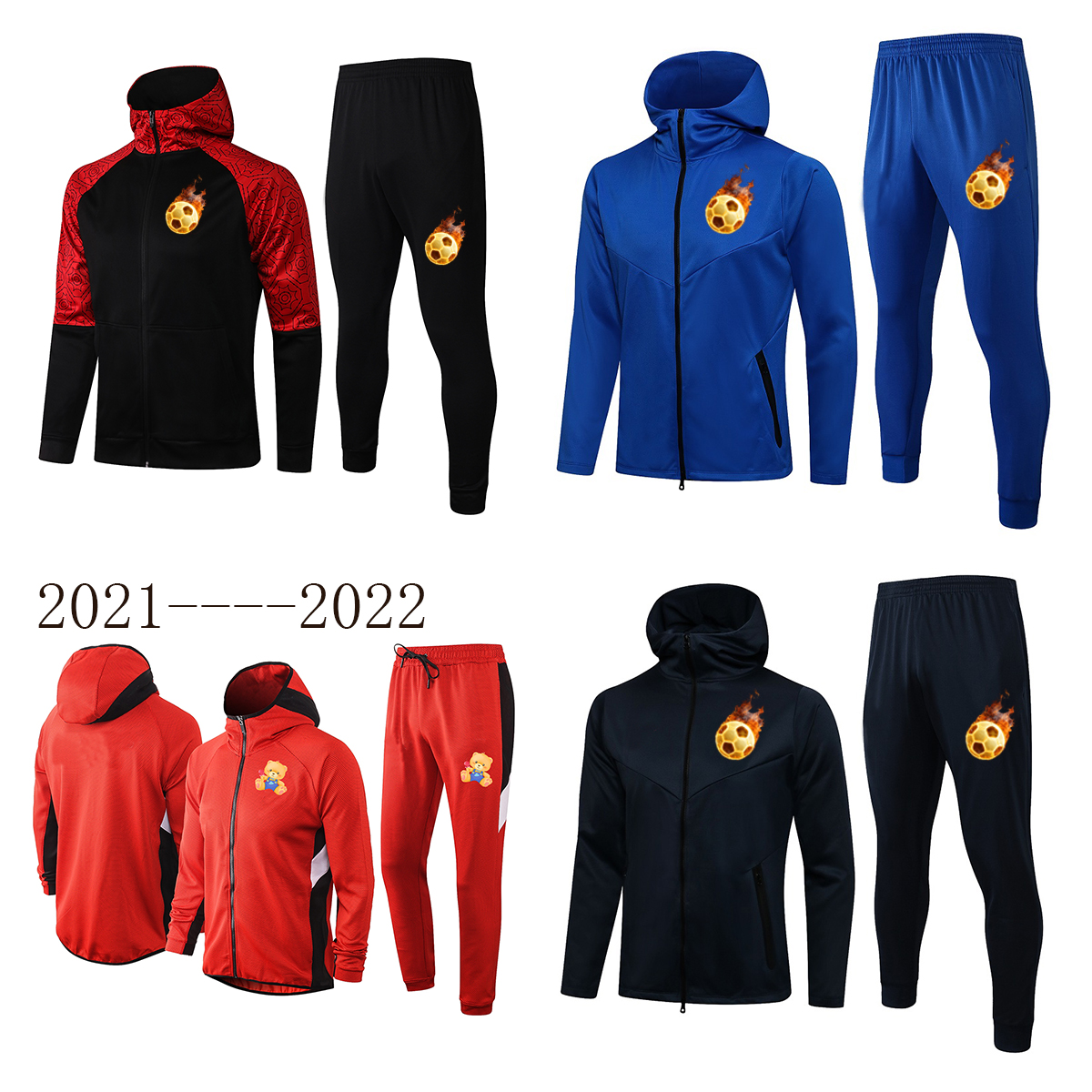 

Hooded tracksuit adult Brazil Soccer Jersey set full zipper survetement 21/22 Milan jacket 2021/22 PIATEK CALHANOGLU France football long-sl, Gray