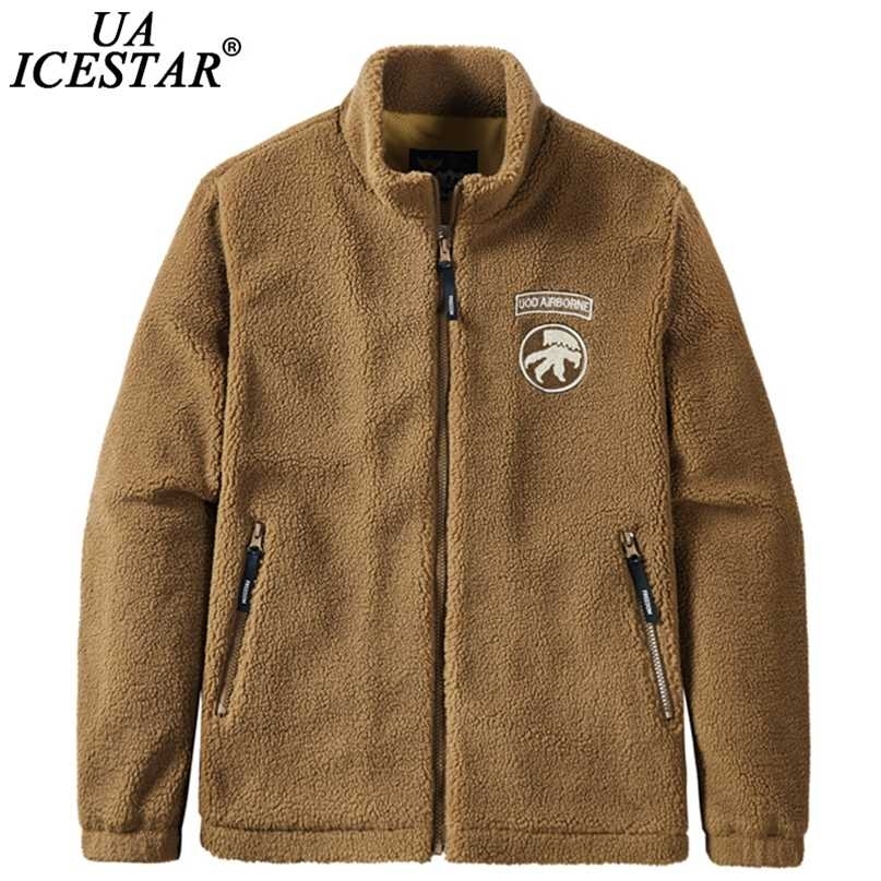 

UAICESTAR Winter Fleece Embroidery Jacket Men Coat Spring Lamb Wool Coats Fashion Casual Warm Slim ' Jackets 211110, 7khaki