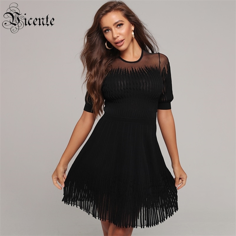 

Free Women A-Line Dress Half Sleeves O Neck Mesh Celebrity Party Bandage Vestidos 210520, Black
