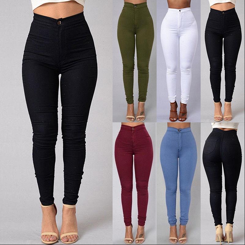

fashion solid leggings fitness women jeans high waist trousers white black blue skinny clothing