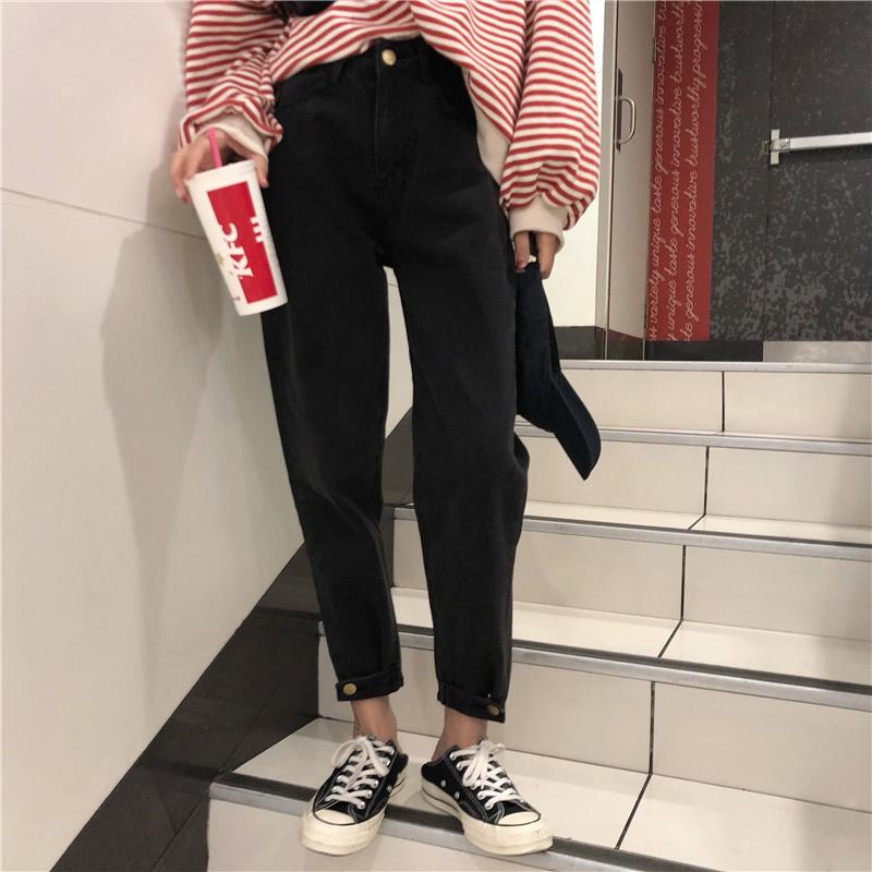 

Women's Jeans Elastic Belt Buckle Trousers Button Closing, Blue