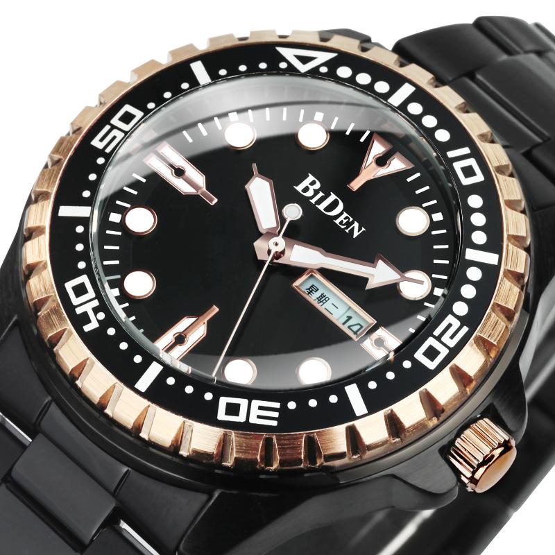 

Wristwatches BIDEN Military Watches Mens 2021 Top Watch For Men Quartz Calendar Luminous Clock Steel Strap Business, Rg blue