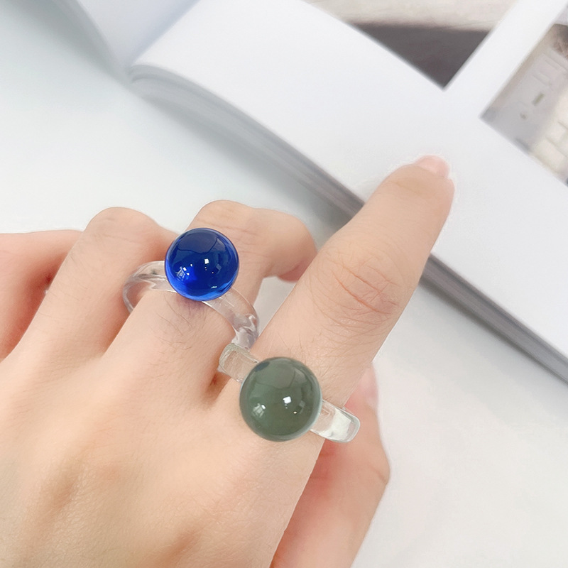 

Multicolor Glass Resin Single Ball Index Finger Ring Color Transparent Acrylic Ins Same Style Fashion Trend Joint Ring