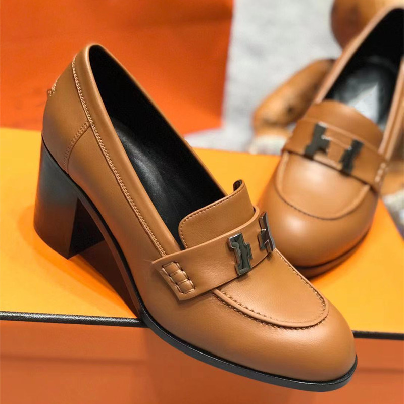 Classic Fashion Shoes Womens Round Head High Heels High-end Luxury Brand Professional Formal Wear Buckle Belt Decorative Leather Outsole Designer