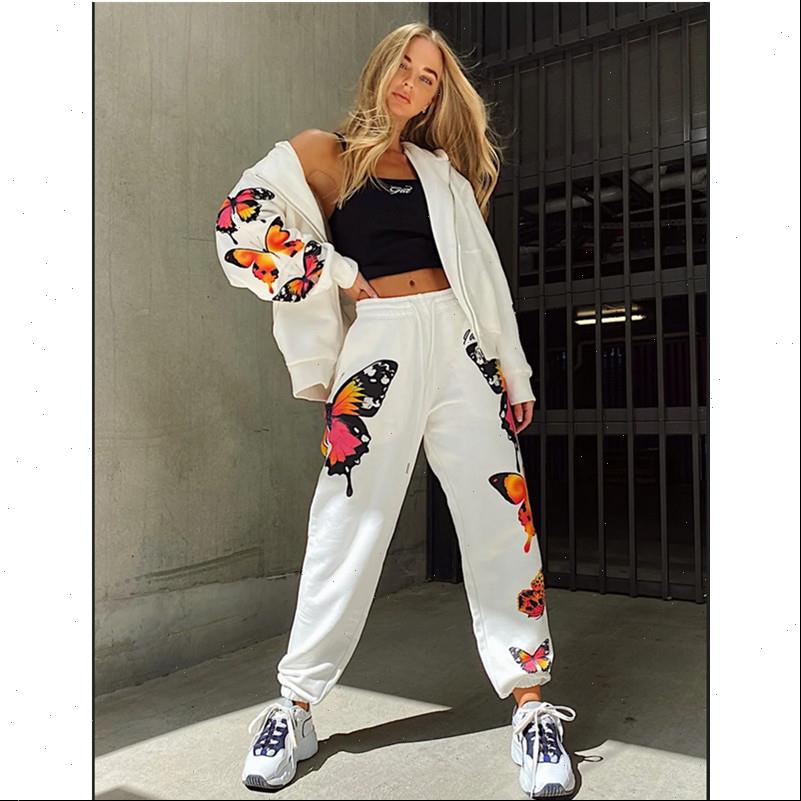 

set 2pcs sport outfits tracksuit women tracksuits printed clothes zipper up hoodies loose casual pants hip hop streetwear, Gray