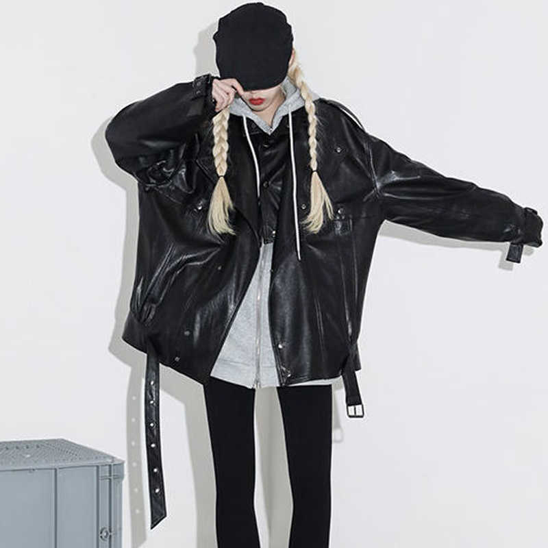 

Leather Jacket Women High Street Moto Biker Faux Female Black Business Outerwear Chic Y2k Coats Spring Korea 210604