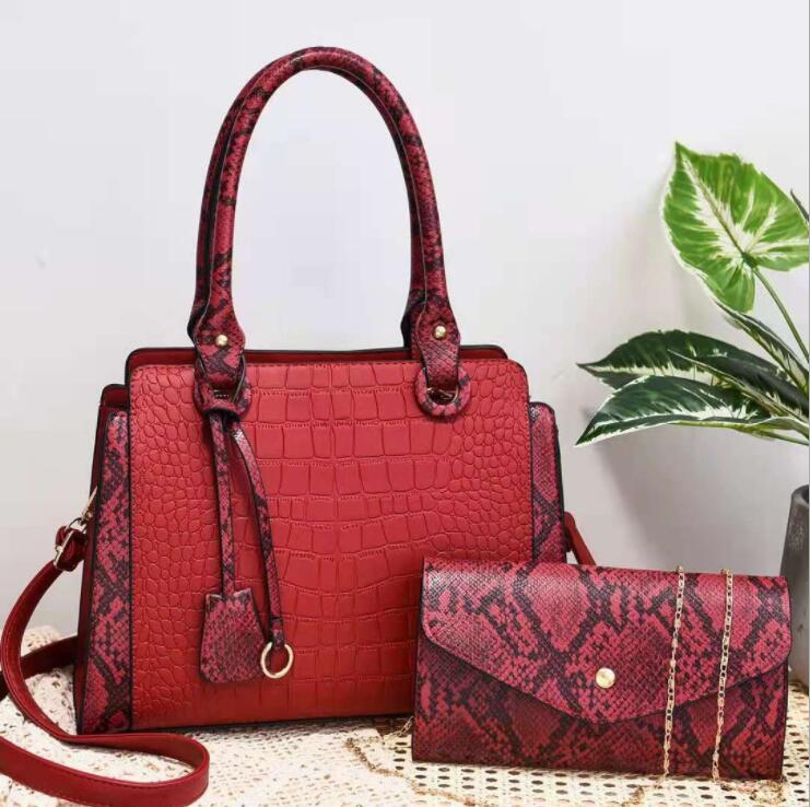 

wholesale women fashion shoulder bag large capacity two-piece printed handbags street trend contrast color leather handbag elegant snakeskin messenger bags