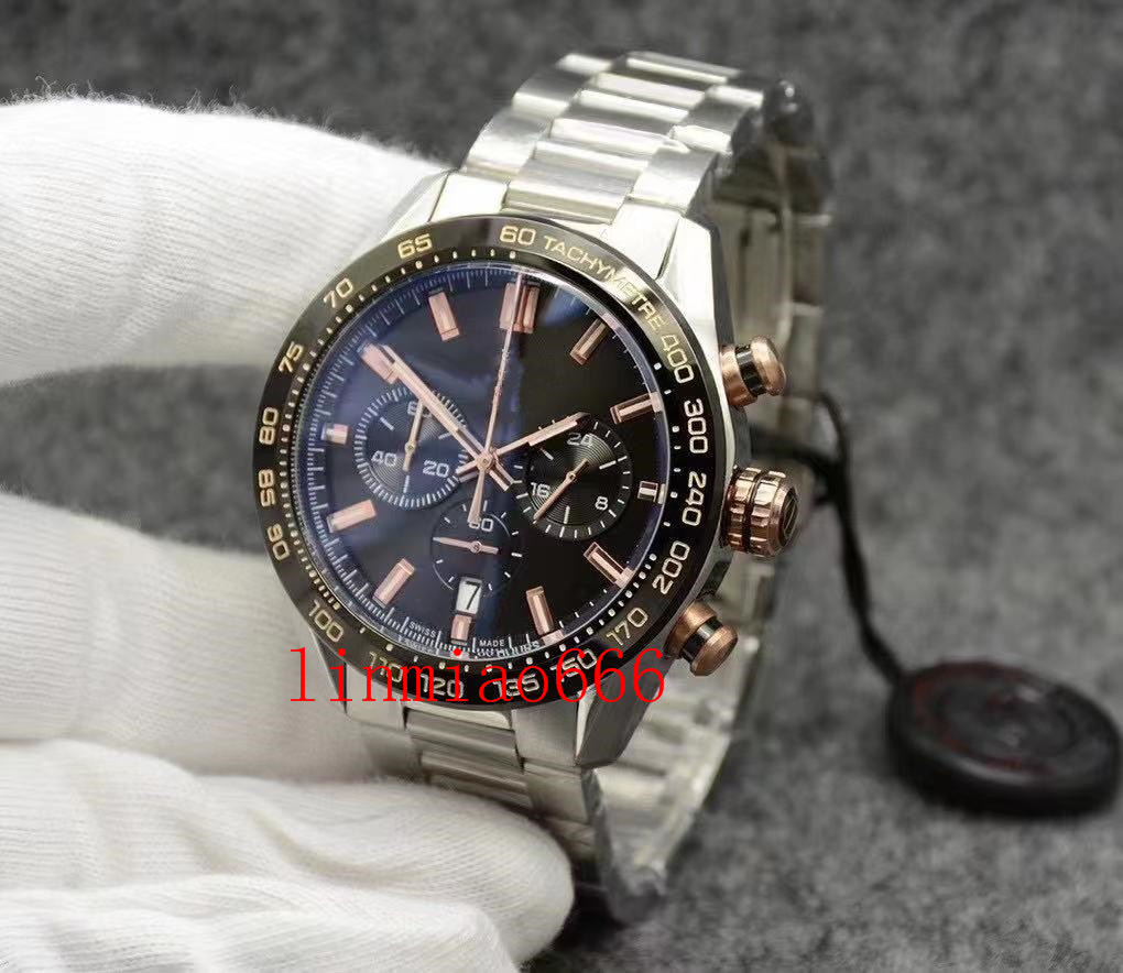 

high-end luxury business casual multi-function men's watch vk quartz running second movement 316l case with stainless steel leather two, Slivery;brown