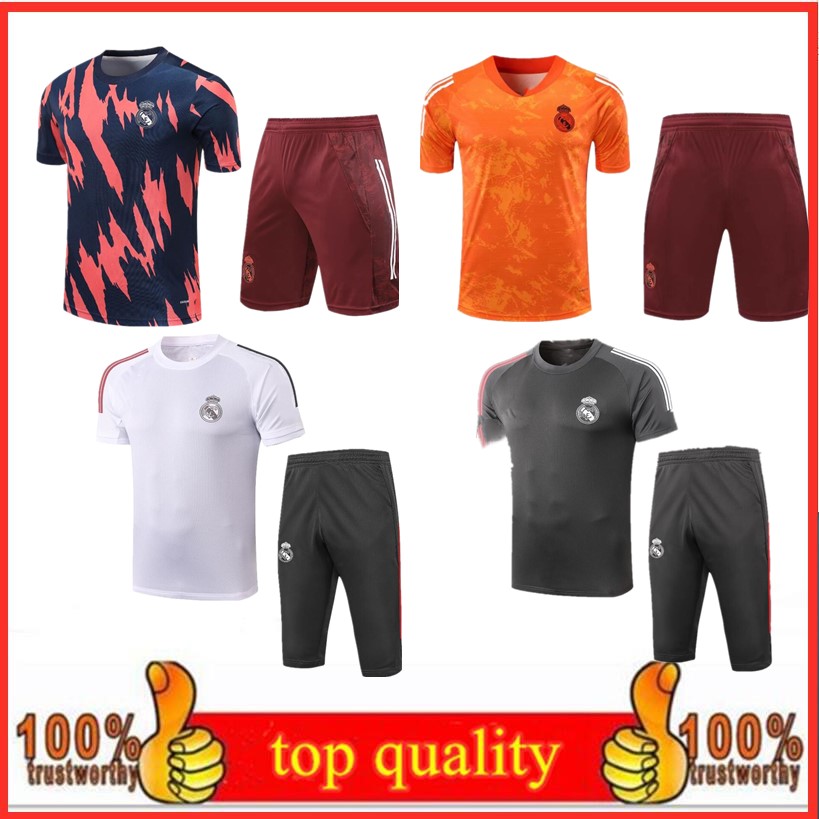 

21/22 mens real madrid tracksuits soccer training suit Short sleeve 3/4 pants kits 21/22 men Football shirt tracksuit