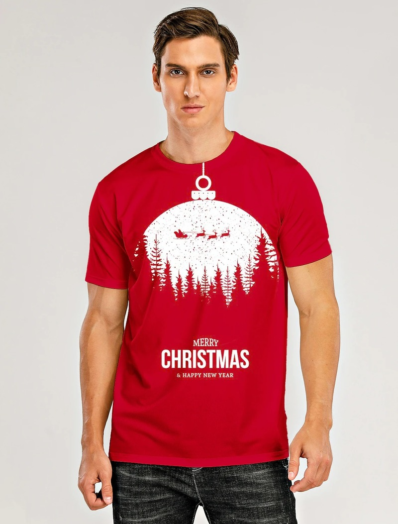 

3D printed letters Christmas house pattern T-shirt breathable and comfortable daily party casual loose men's short sleeves, White;black