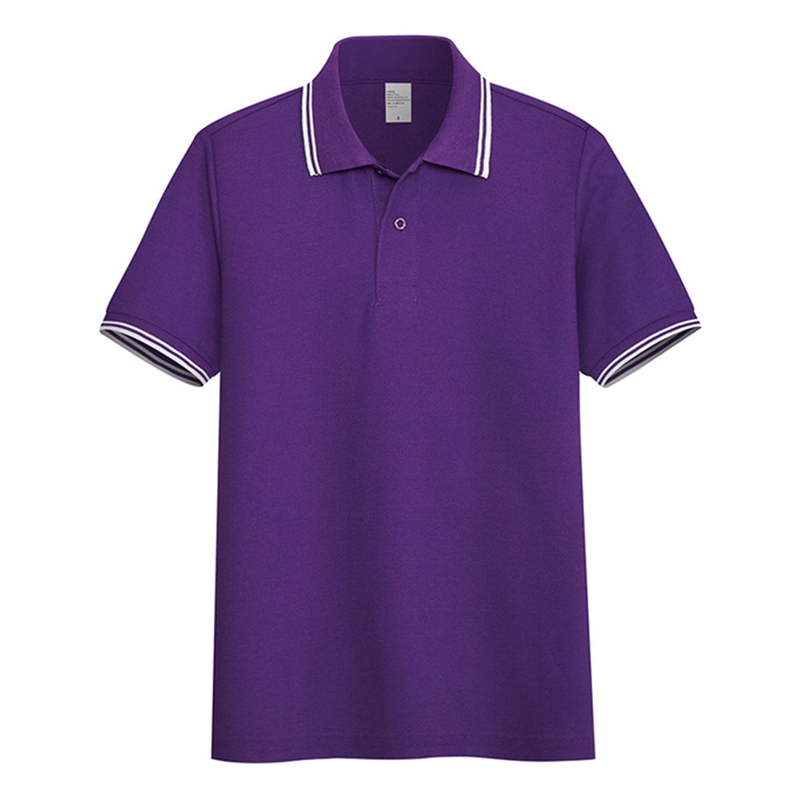 

men purple 65% cotton two striped polo shirt solid color short sleeve casual business sweat absorbent tight fit shirt, 3polo4-black st
