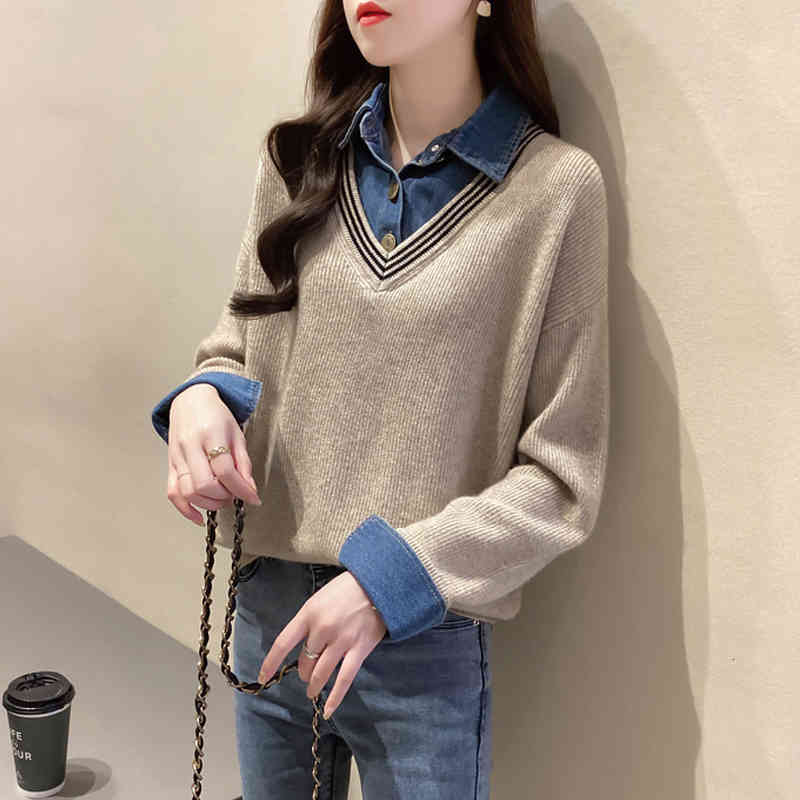 

Women' Sweaters Fake Tigena two knitted-out sweater vest for woman Korean winter turn-down collar skinny jumper women' clothes J1DG, 1# shoe box