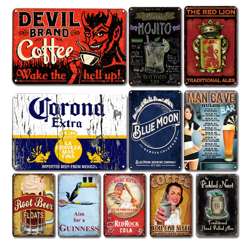 

Martini Cocktail Tin Poster Sign Vintage Corona Beer Metal Plaque Sign Retro Tiki Bar Kitchen Decoration Custom Art Wall Decor