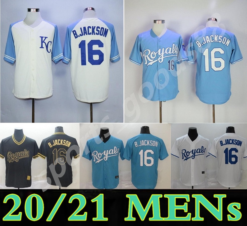 

Retro Vintage Men Women kids RoyalS Jersey White Grey Home Blue 16 Bo Jackson Baseball Jerseys 05, Blue;black
