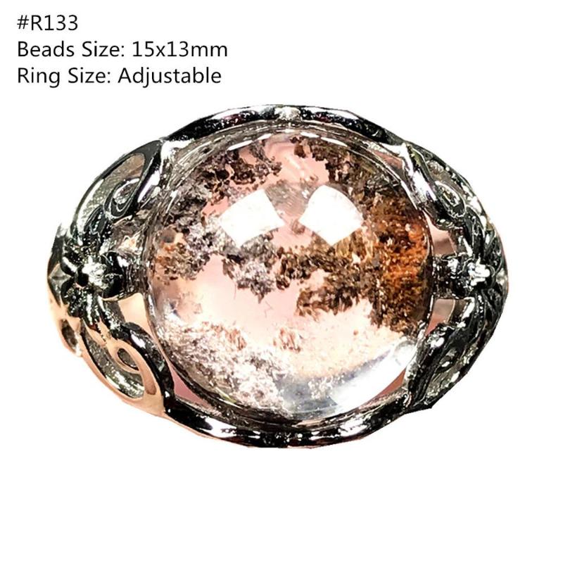 

Cluster Rings Top Natural Ghost Phantom Quartz Ring Jewelry For Woman Man Gift Crystal Garden Oval Beads Silver Gemstone Adjustable