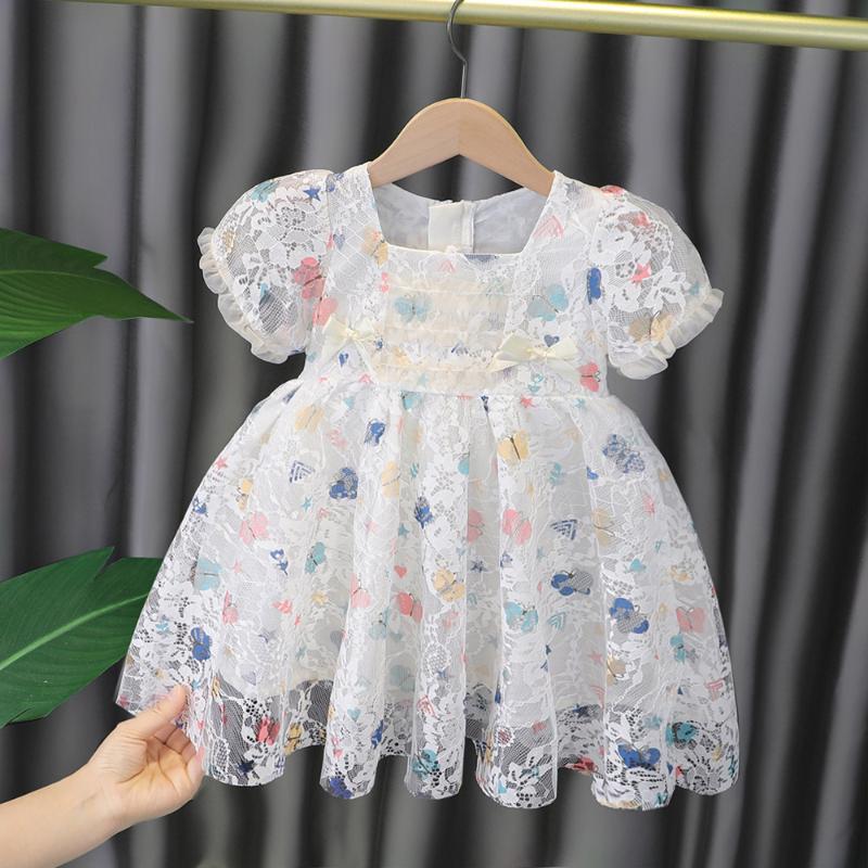 

Girl's Dresses Short Sleeve Princess Dress Fashion Baby Summer Korean 3-year-old Toddler Girl White Floral Wholesale, Colored skirt