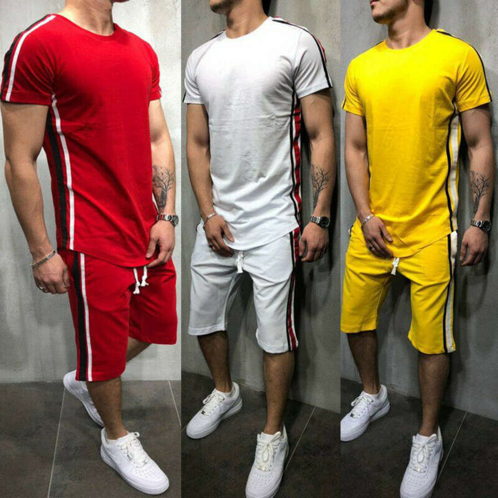 

Men Summer Casual Sportswear Tracksuits Jogging T-Shirts Tee Top Knee-Length Shorts Pants Man Male Active Gym Fit Set 2Pcs, Gray