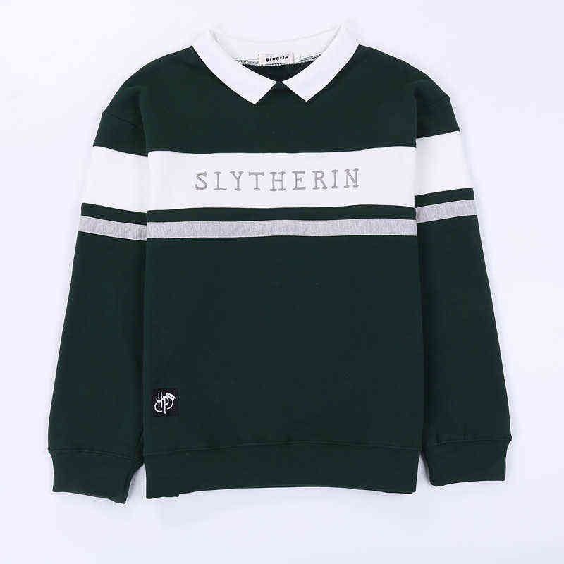

School Style Stripe Uniform Harris Embroidery Cartoon Men Female Slytherin Sweatshirt Hoodies Woman Tracksuit Kpop Velvet Y1118, White thin