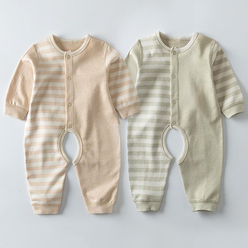 

Jumpsuits Infant Jumpsuit Children Organic Cotton Baby Autumn Clothes Long Trousers Born Rompers Open File Boy Girl Clothing, Beige