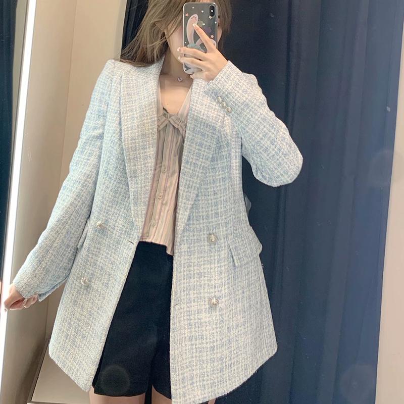 

Women's Suits & Blazers 2021 Women Suit Jacket Tweed Blazer Femme Plaszcz Wiosenny Damski Sobrecamisa Cuadros Plaid Checkered, Beige
