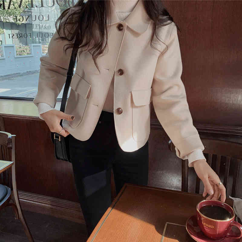 

Women's Jackets Novelty Autumn women jacket pockets turned down buttons slider clothing vintage wool tops short jk2210 IEDS, 1# shoe box