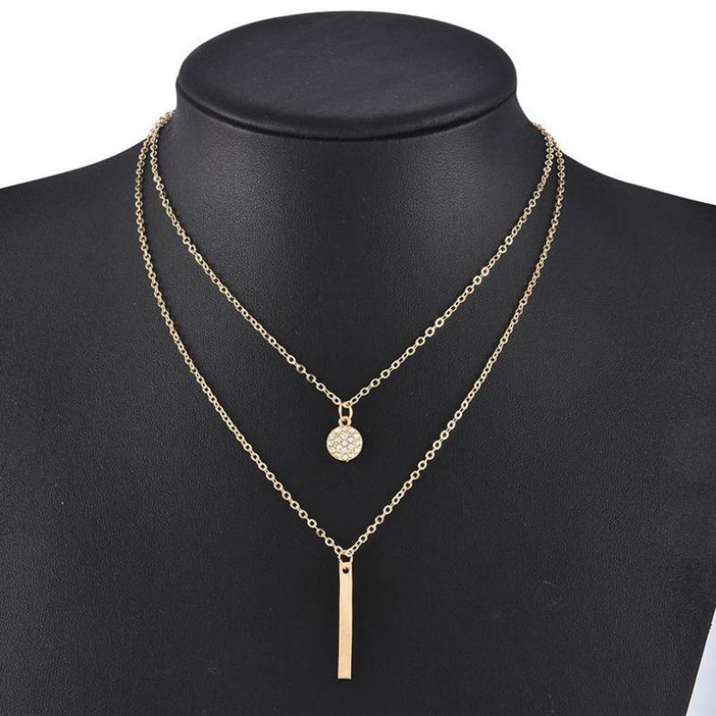

Pendant Necklaces Vintage Multilayer Crystal Necklace Women Gold Color Double Chain Strand Bar Drop Choker Collier Jewelry Gift