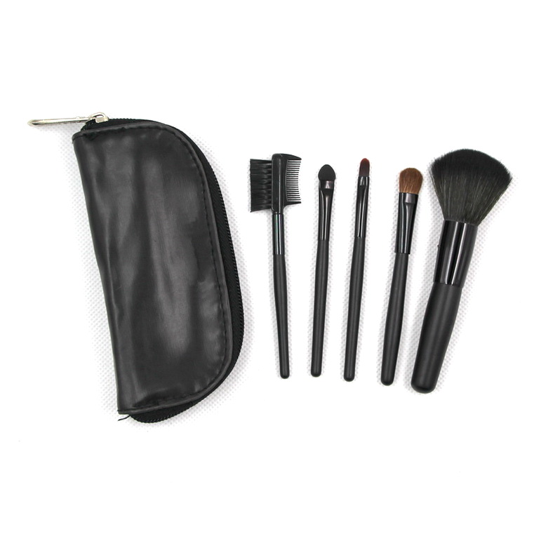 

5pcs Makeup Brush with Bag Mini Travel Black Wood Handle Coloris Beauty Tools