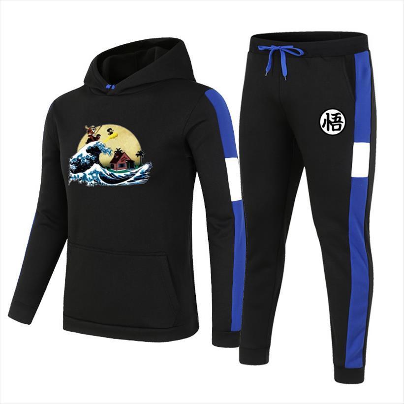 

anime printing 2 pcs mens tracksuits sets hooded sweatshirt pants pullover hoodie sportwear suit ropa hombre casual clothes, Gray