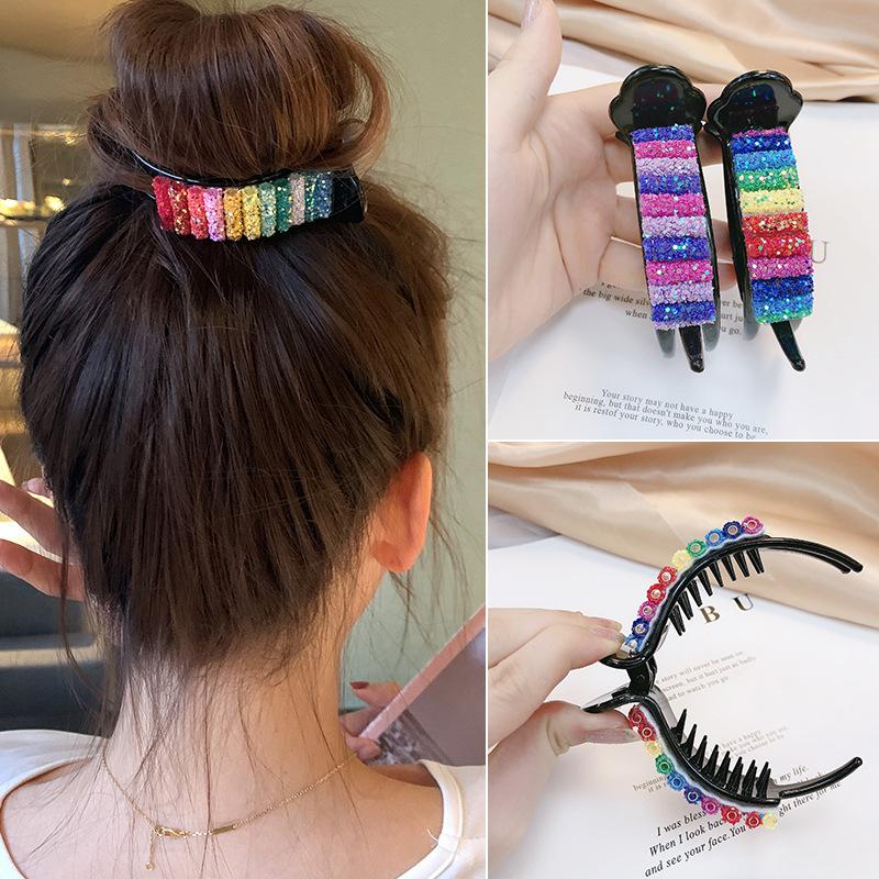 

Hair Accessories Rainbow Ball Head Pearl Claw Classic Bow Stripe Lazy Clips For Women Barrette Headwear Hairpins