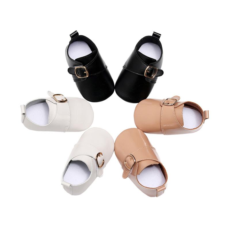

First Walkers England Style Spring Born Baby Boys Girls Shoes PU Leather Buckle Red White Soft Soled Non-slip Crib