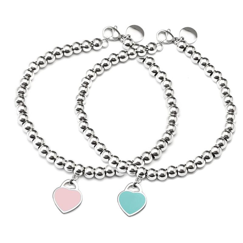 

Charm Bracelets Blue Heart Beads Bracelet & Bangle Stainless Steel Pink&Red Pendant Brand Tif Design Women Elegant Jewelry Gift Bracciali