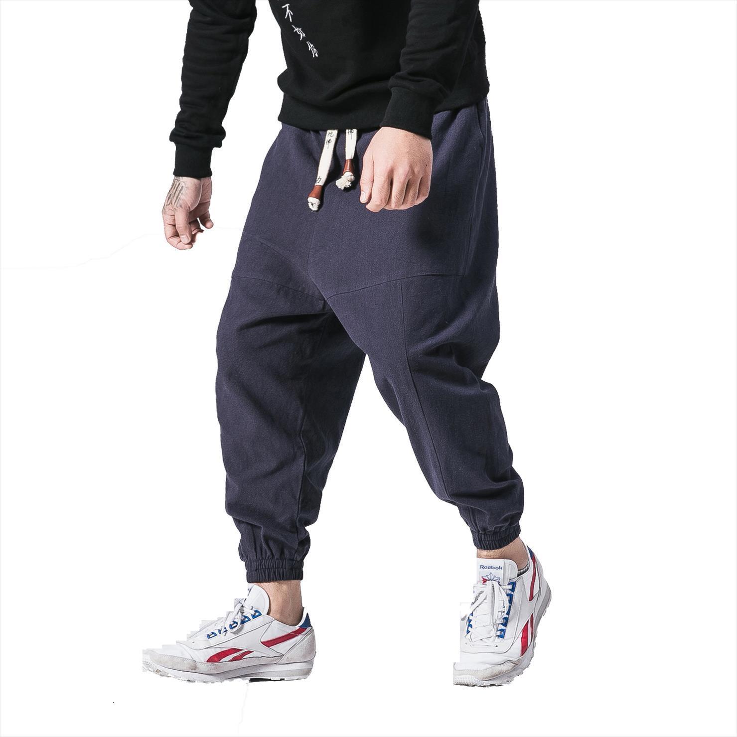 

linen harem hip hop drop women pant joggers cross male pantalones hombre retro fleece sweatpants m 5xl, Black