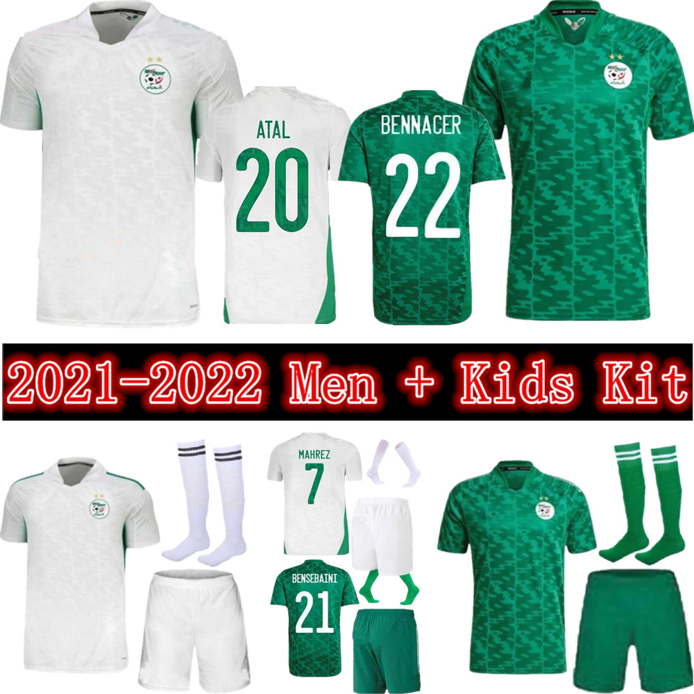 

Men kids kit Algerie 2021 home away Soccer Jerseys MAHREZ FEGHOULI Jersey BENNACER ATAL 21 22 Algeria football kits shirt boys sets maillot de foot, Black