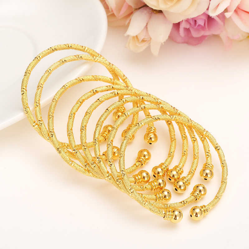 

24k Baby Bangles Ethnic Gold Color Dubai Bangles Kids Bracelets Luxury Bracelet Gold Anklet Bracelet Child Jewelry Birthday Gift Q0717