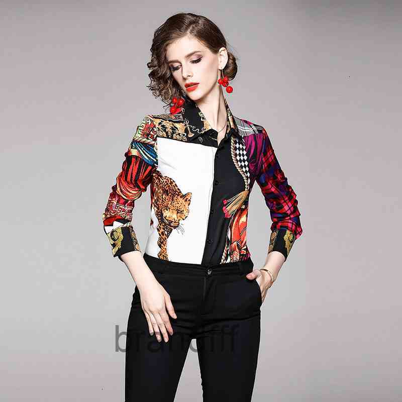 

2020 Luxury Runway Designer Shirts Women Long Sleeve Lapel Neck Spring Ladies Shirt Blouses Casual Printed Office Button Shirts Tops, Customize