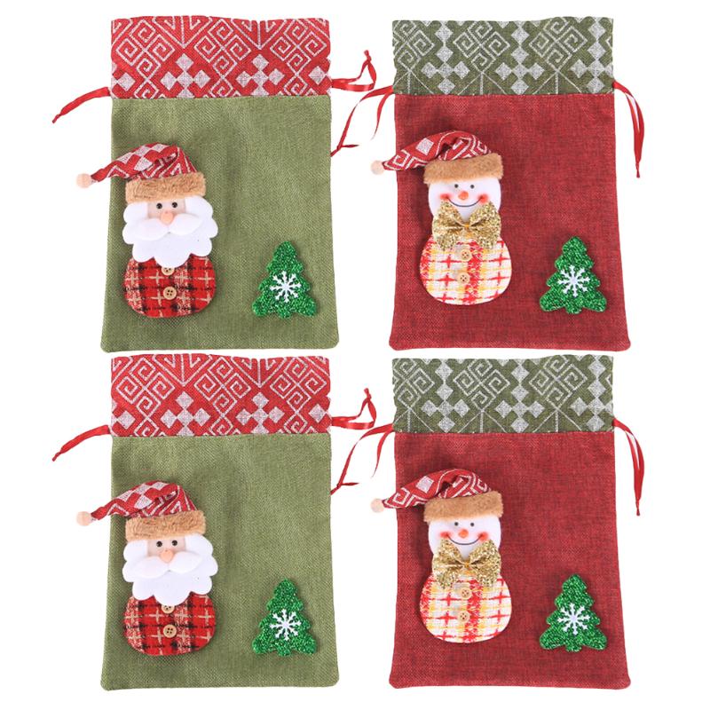 

Gift Wrap 4pcs Christmas Style Candy Apple Bags Creative Drawstring Pouches