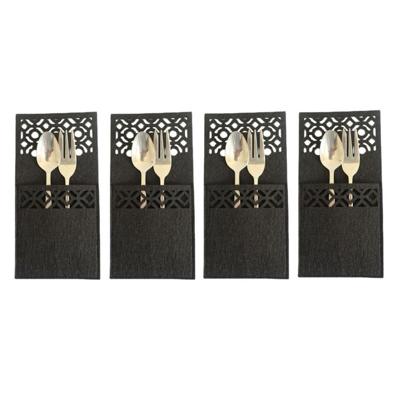 

Mats & Pads 4PCS/Set Christmas Knife Fork Cutlery Bag Cute Hollow Pattern Rectangular Tableware Holder Xmas Year Party Decorations