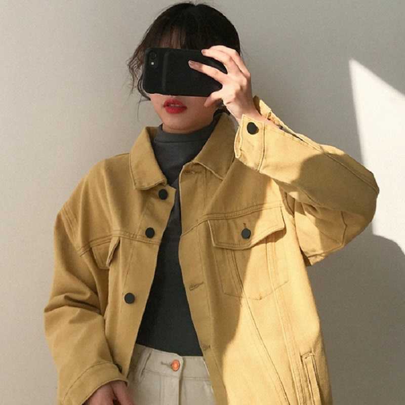 

Ins fashion long-sleeved denim jacket female autumn Korean chic Harajuku vintage loose solid color casual women jacke 210608, Yellow