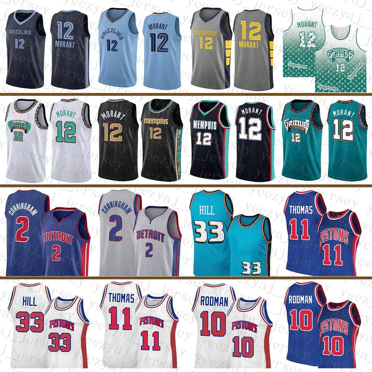 

Mens Memphi Grizzlie Basketball Jerseys Detroits Piston 11 10 Ja Morant Cade Cunningham Grant Hill Sleeveless 12 2 33 Isiah Thomas Dennis Rodman Quick Dry, Jersey-huosai