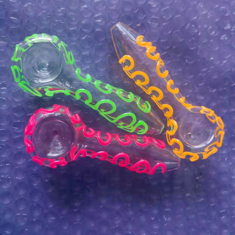 

Luminous Heady Glass Smoking Pipe Hand Cigarette Oil Burner Tobacco Heavy Spoon Pipes