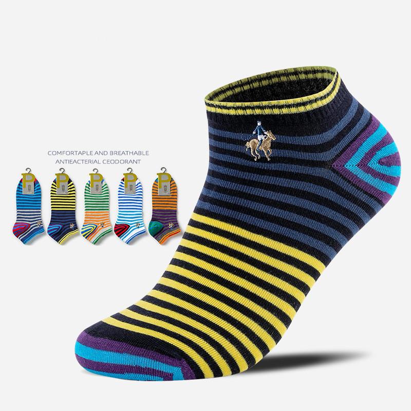 

Men's Socks 5 Pairs Head Heel Jacquard Summer Thin Striped Boat Combed Cotton Sweat-absorbent Breathable Sports