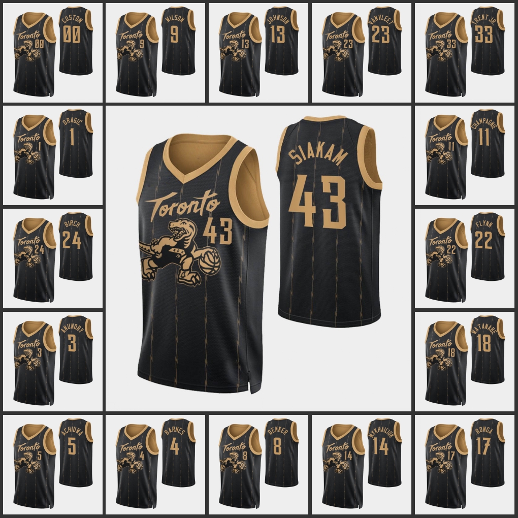 

Men Toronto RaptorsOG Anunoby Fred VanVleet Pascal Siakam D. J. Wilson Gary Trent Jr. 75th Anniversary Custom CityBlack Jersey