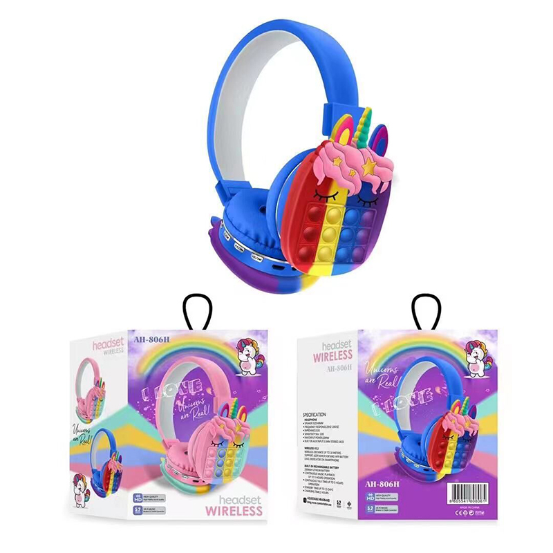 

Newest Fashion Kids AH-806H Earphones BT V5.0 Headsets Rainbow Headphones Decompression Bluetooth Stereo Cute Fidget Toys Earbuds, Blue
