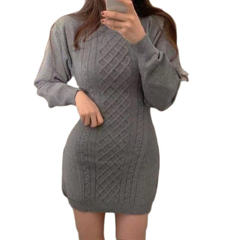 

Casual Dresses Fashion Winter Autumn Women Black Geometric Texture Bodycon Sweater Dress Sexy Back Hollow Out Long Sleeve Mini Knitted, Beige